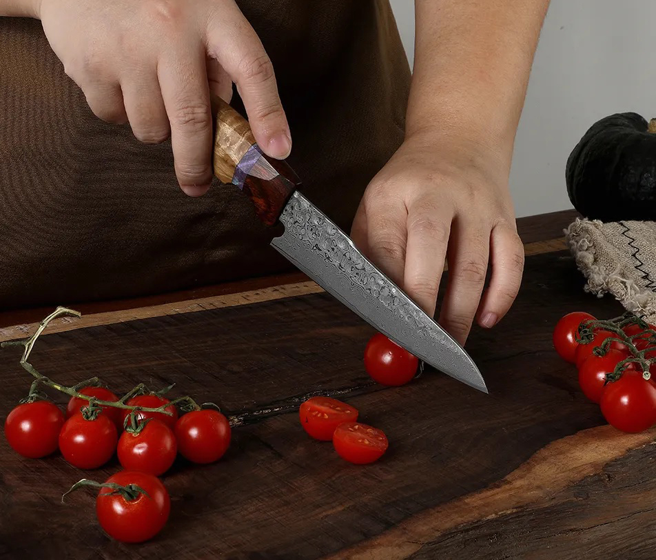 Maple wood damaškový kuchařský utility nůž  04